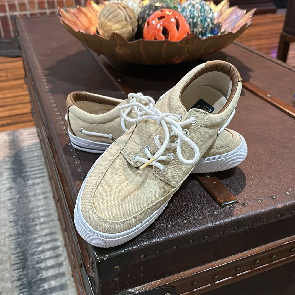 Polo Ralph Lauren boat shoes, men 8 1/2 Vance side, lace canvas